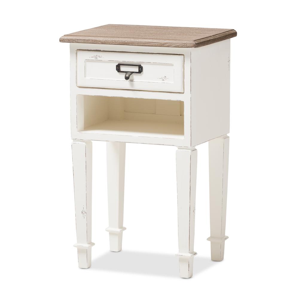 Weathered Oak and White Wash Distressed Finish Wood Nightstand. Picture 9