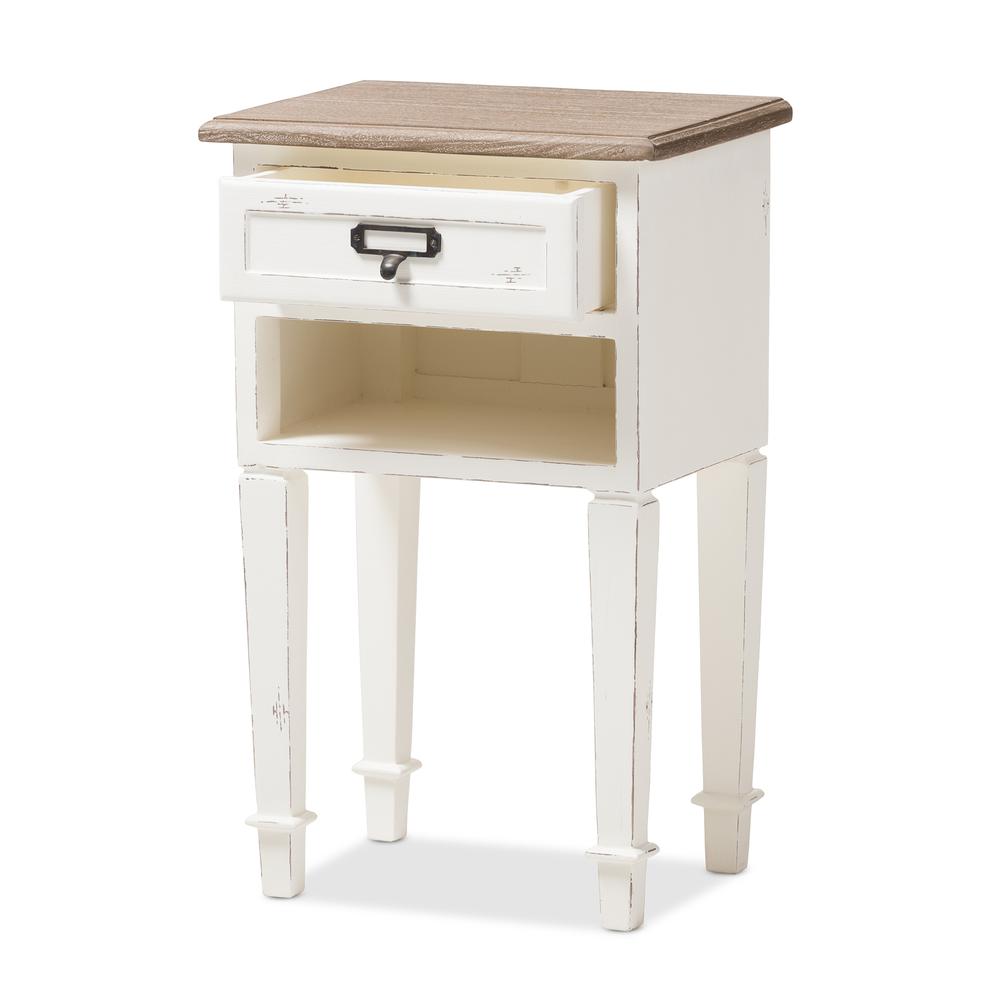 Weathered Oak and White Wash Distressed Finish Wood Nightstand. Picture 10