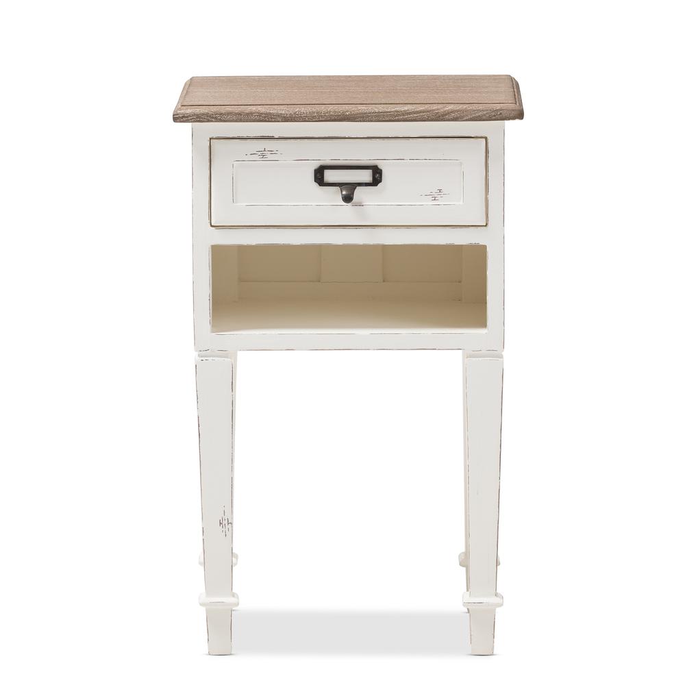 Weathered Oak and White Wash Distressed Finish Wood Nightstand. Picture 11