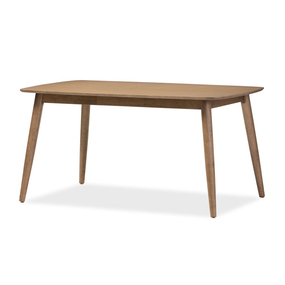 Edna Mid-Century Modern French "Oak" Light Brown Finishing Wood Dining Table. Picture 8