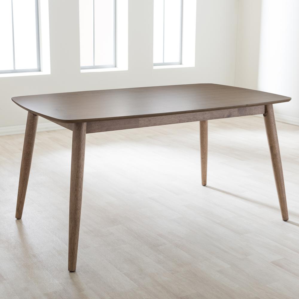 Edna Mid-Century Modern French "Oak" Light Brown Finishing Wood Dining Table. Picture 12