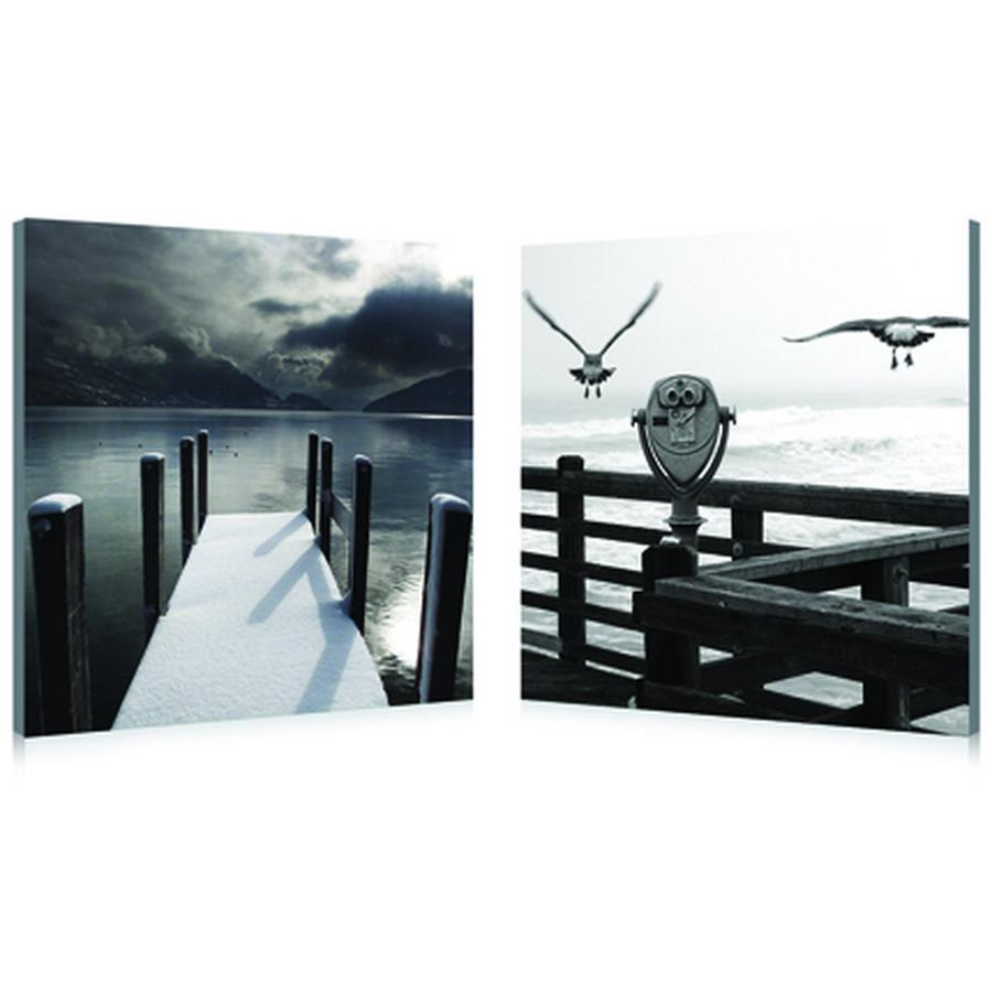 Lake Lookout Mounted Photography Print Diptych Black/White. Picture 1