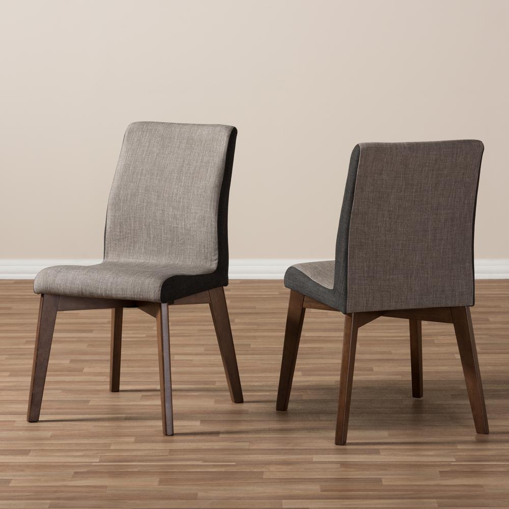 Kimberly Mid-Century Modern Beige and Brown Fabric Dining Chair (Set of 2). Picture 15