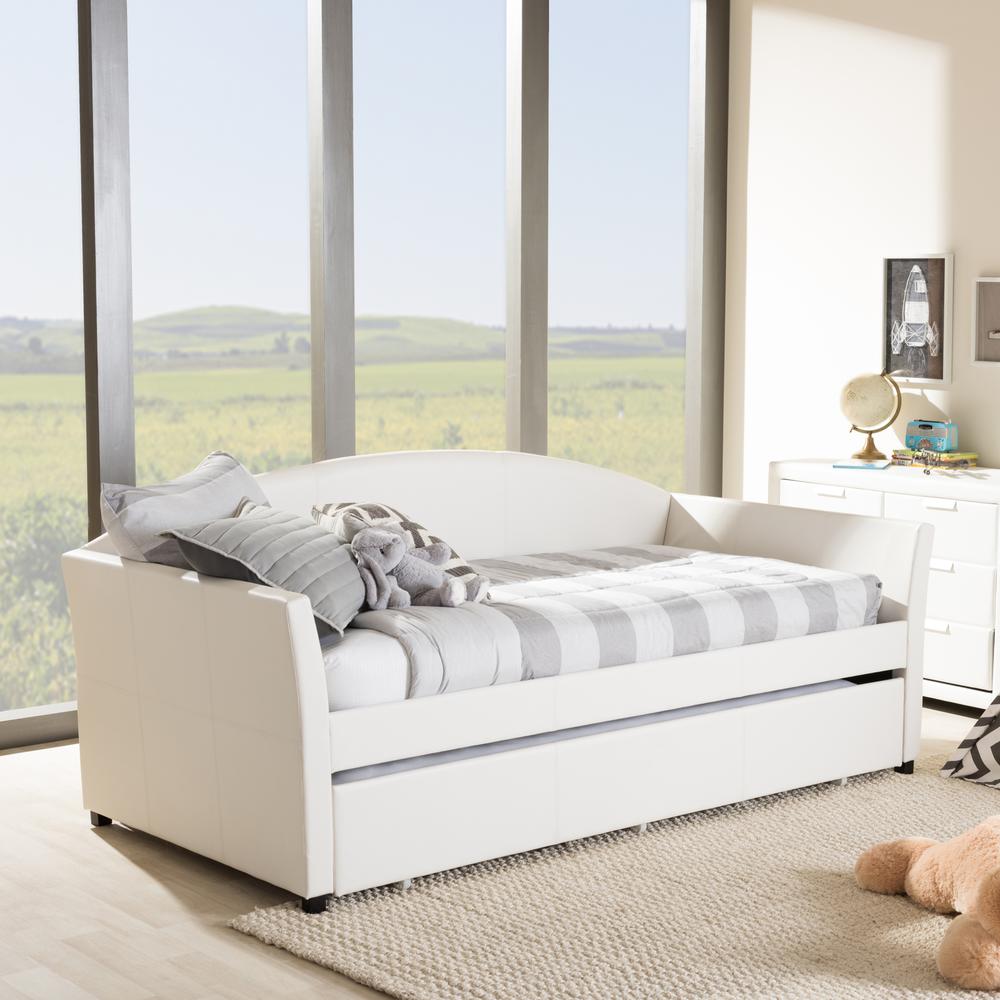 London Modern and Contemporary White Faux Leather Arched Back Sofa Twin Daybed. Picture 17