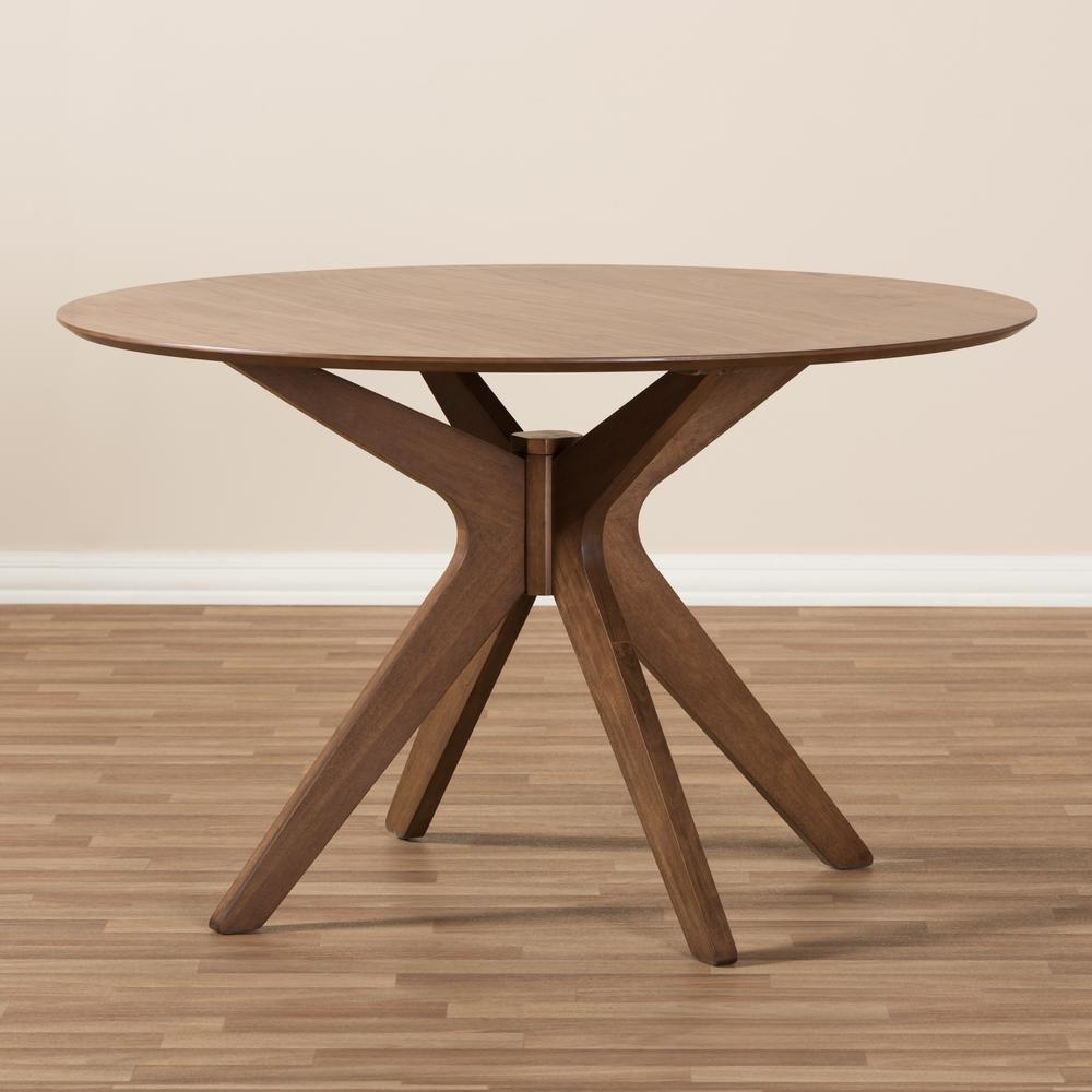Baxton Studio Monte Mid-Century Modern Walnut Wood 47-Inch Round Dining Table. Picture 13