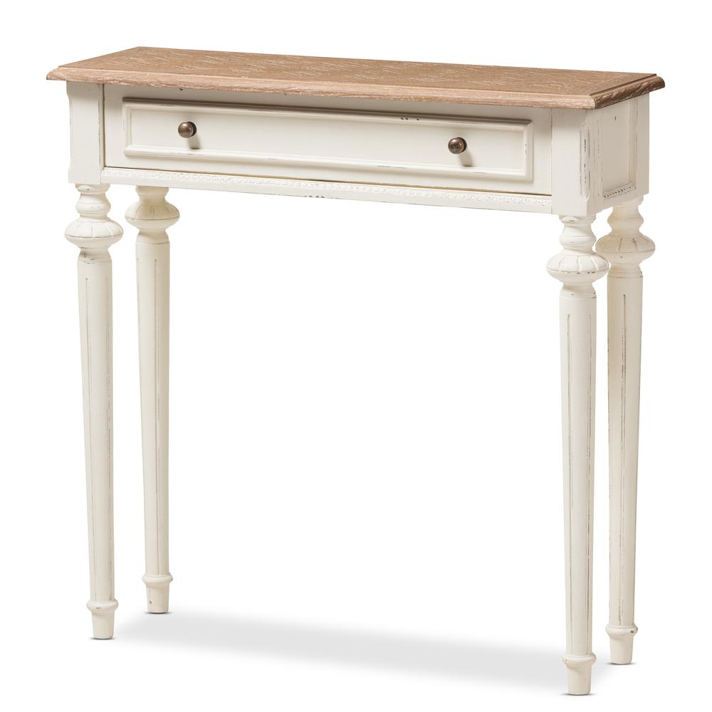 Weathered Oak and White Wash Distressed Finish Wood Two-Tone Console Table. Picture 10