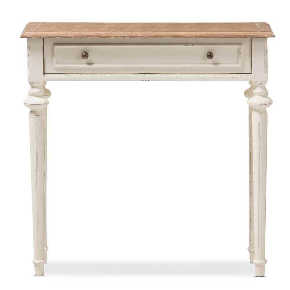 Weathered Oak and White Wash Distressed Finish Wood Two-Tone Console Table. Picture 11
