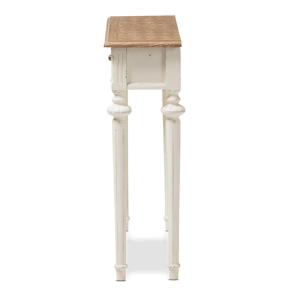 Weathered Oak and White Wash Distressed Finish Wood Two-Tone Console Table. Picture 12