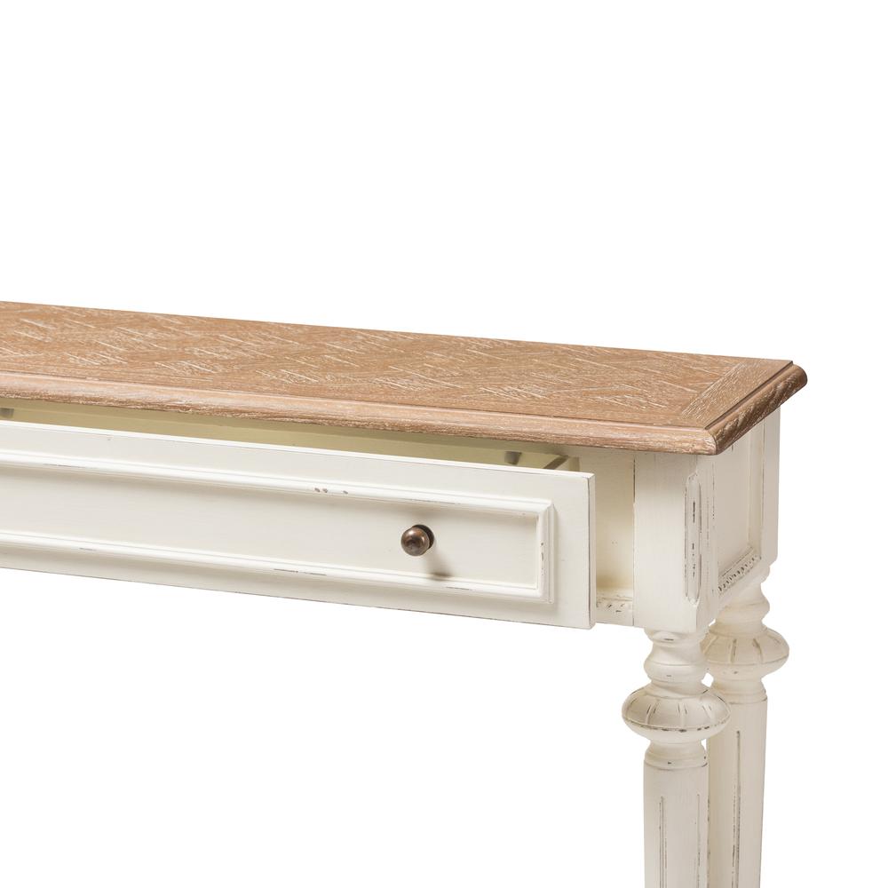 Weathered Oak and White Wash Distressed Finish Wood Two-Tone Console Table. Picture 14