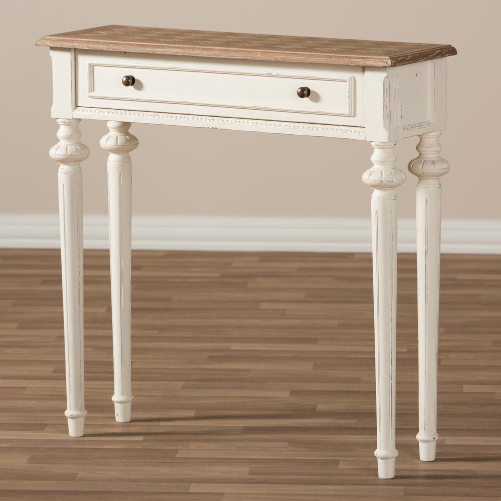 Weathered Oak and White Wash Distressed Finish Wood Two-Tone Console Table. Picture 17