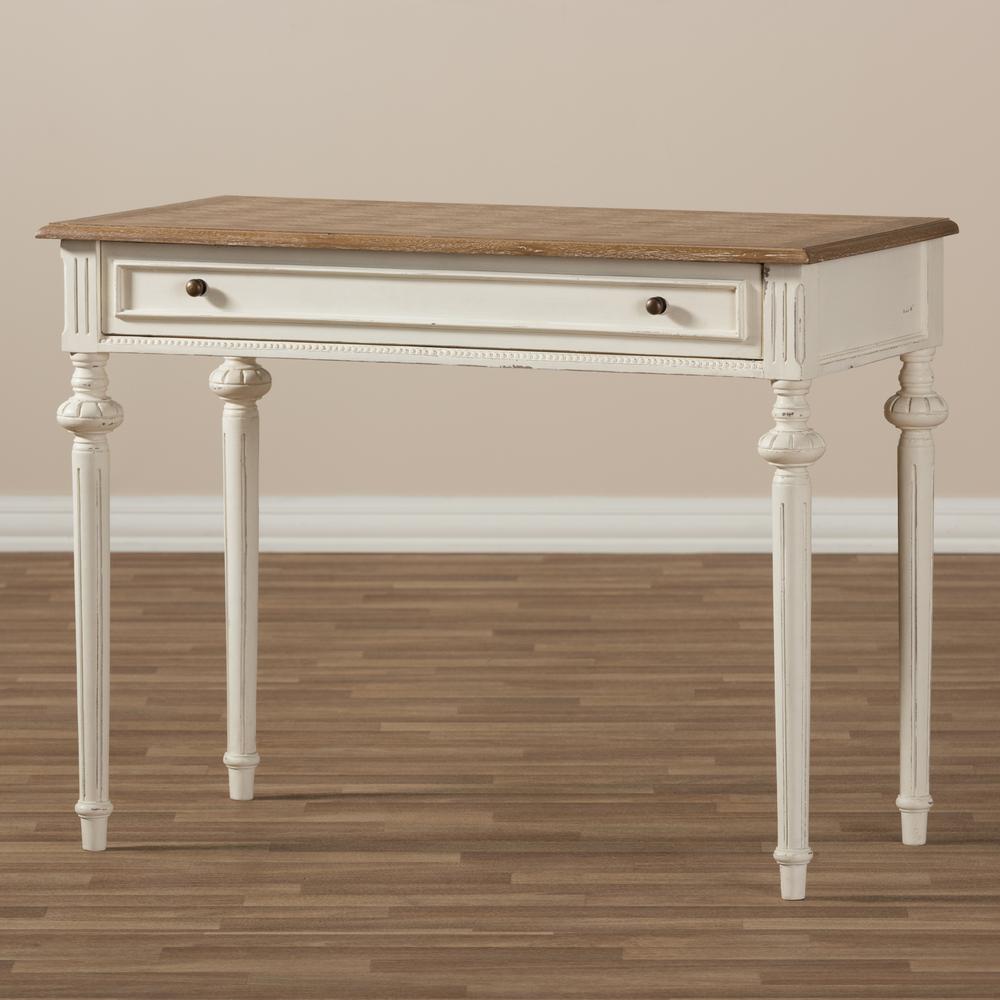 Marquetterie French Provincial Weathered Oak and Whitewash Writing Desk. Picture 17