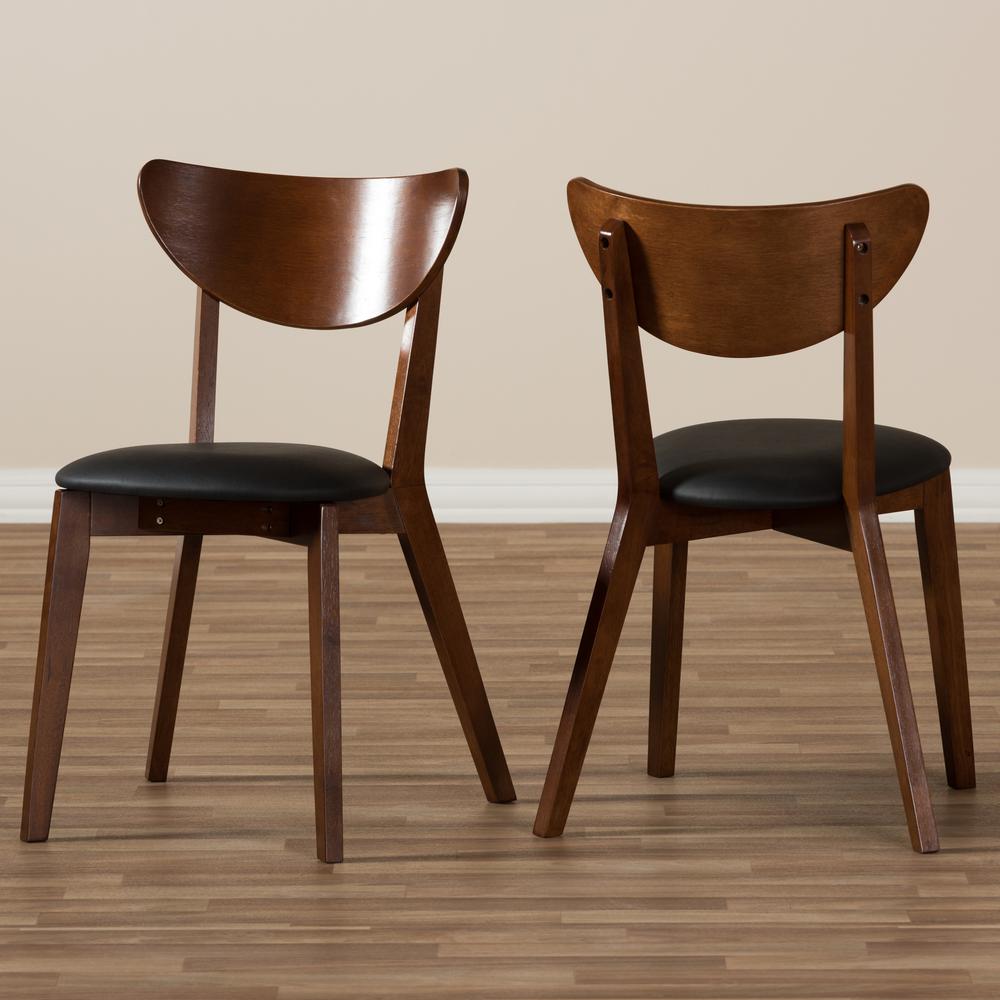Sumner Mid-Century Black Faux Leather and Walnut Brown Dining Chair. Picture 10