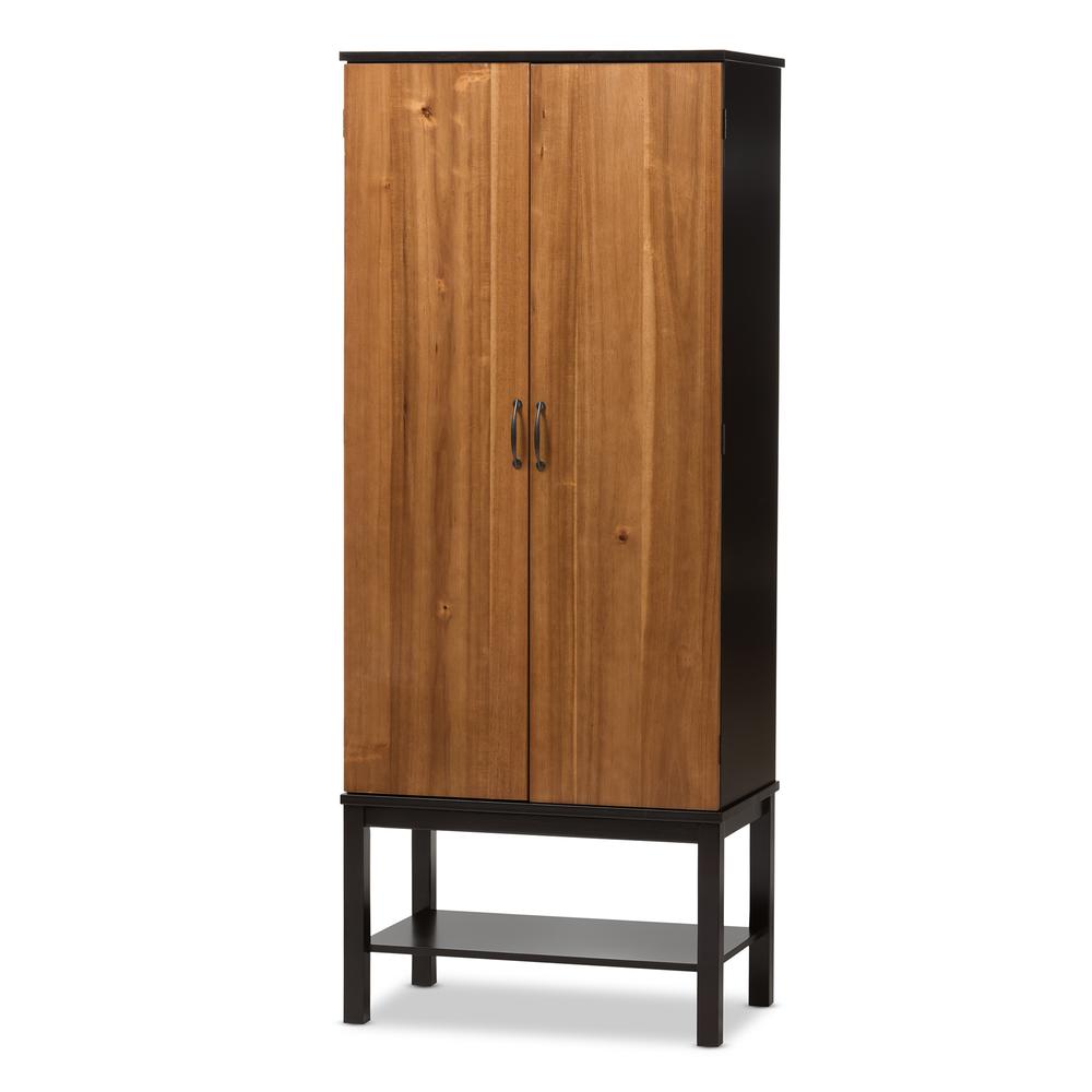 Dark Brown and Walnut Two-Tone Solid Rubberwood Mdf Veneered Wine Cabinet. Picture 10