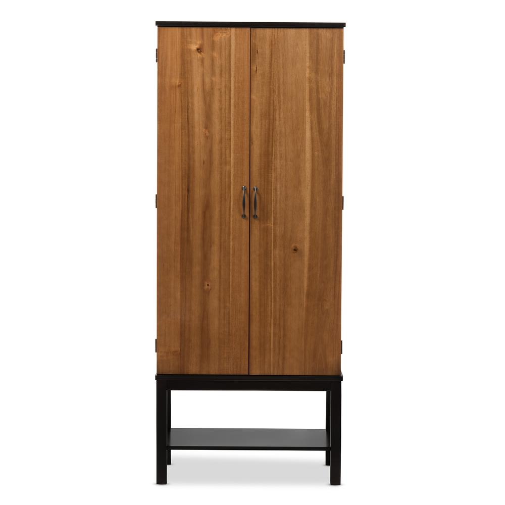 Dark Brown and Walnut Two-Tone Solid Rubberwood Mdf Veneered Wine Cabinet. Picture 11