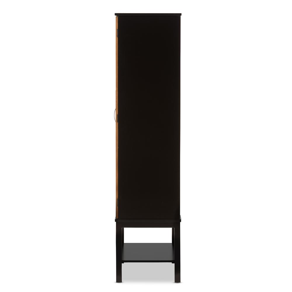Dark Brown and Walnut Two-Tone Solid Rubberwood Mdf Veneered Wine Cabinet. Picture 12