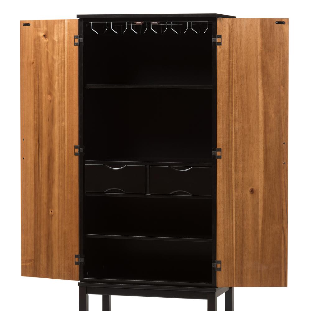 Dark Brown and Walnut Two-Tone Solid Rubberwood Mdf Veneered Wine Cabinet. Picture 13