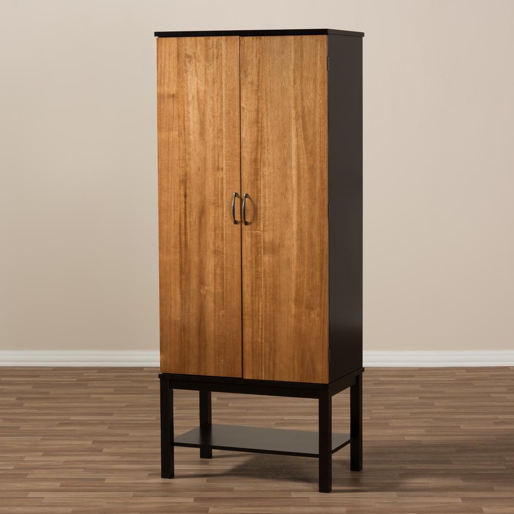Dark Brown and Walnut Two-Tone Solid Rubberwood Mdf Veneered Wine Cabinet. Picture 18