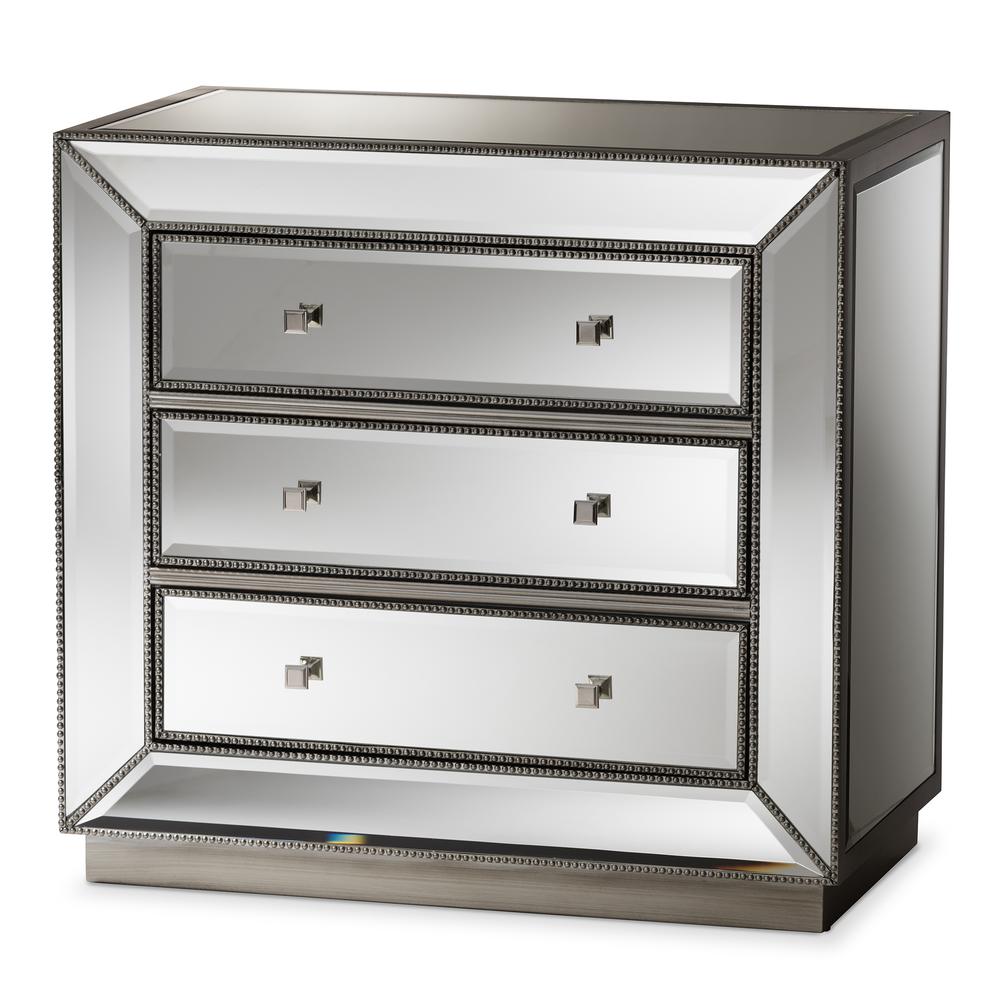 Baxton Studio Edeline Hollywood Regency Glamour Style Mirrored 3-Drawer Cabinet. Picture 8