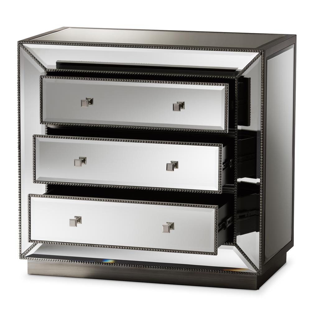 Baxton Studio Edeline Hollywood Regency Glamour Style Mirrored 3-Drawer Cabinet. Picture 9