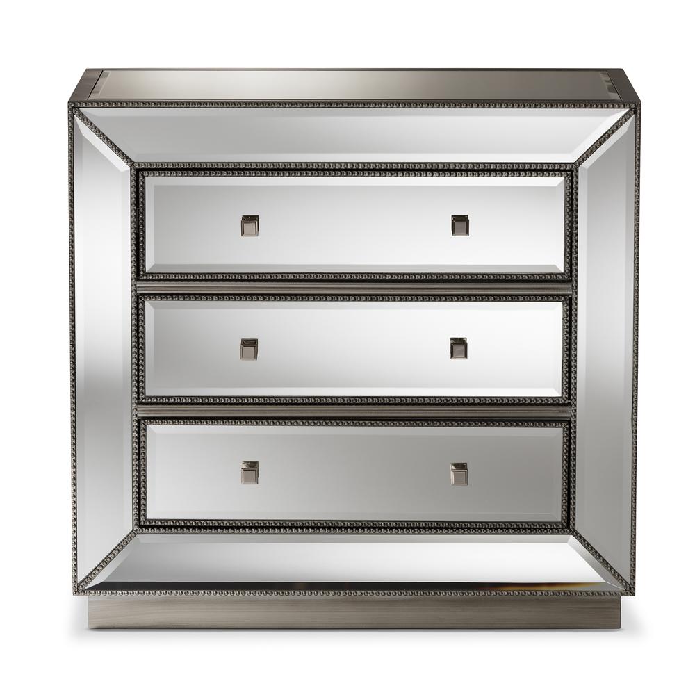 Baxton Studio Edeline Hollywood Regency Glamour Style Mirrored 3-Drawer Cabinet. Picture 10