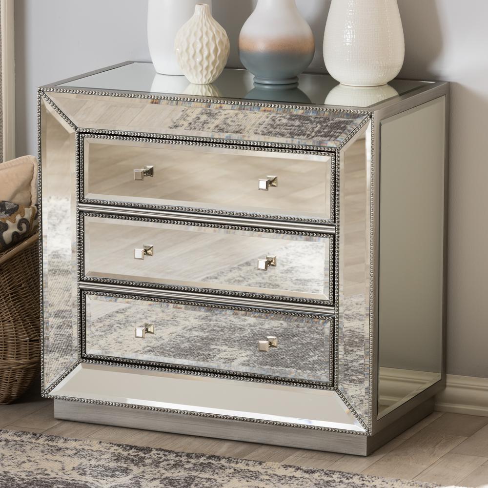 Baxton Studio Edeline Hollywood Regency Glamour Style Mirrored 3-Drawer Cabinet. Picture 12