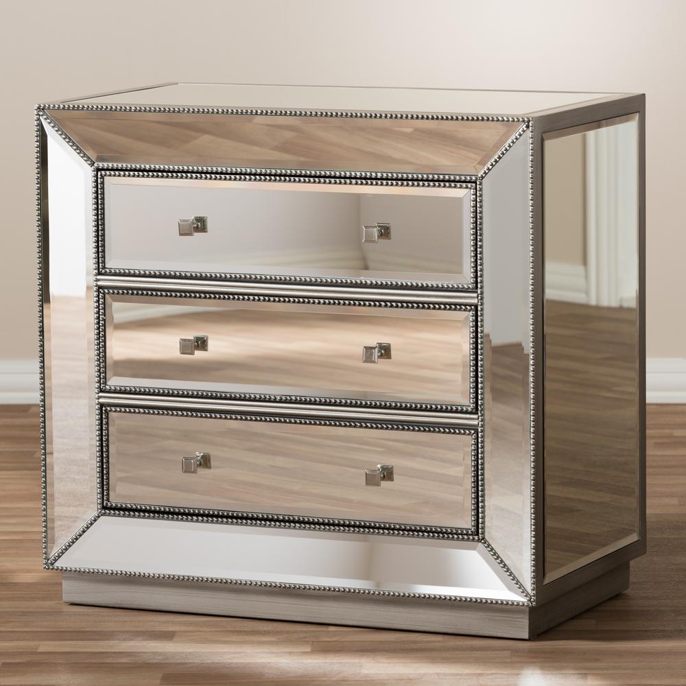 Baxton Studio Edeline Hollywood Regency Glamour Style Mirrored 3-Drawer Cabinet. Picture 13