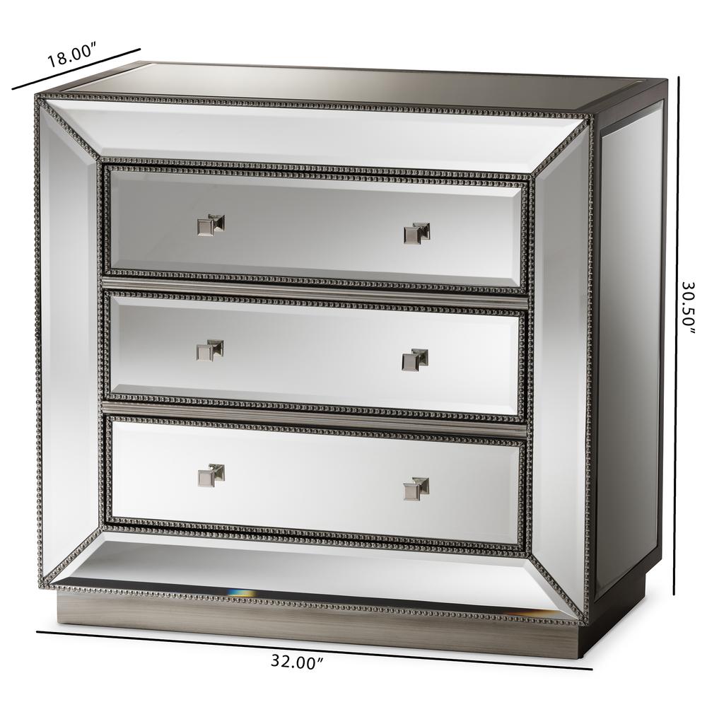 Baxton Studio Edeline Hollywood Regency Glamour Style Mirrored 3-Drawer Cabinet. Picture 14