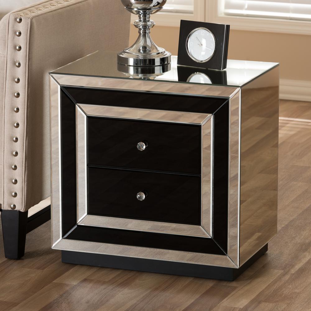 Cecilia Hollywood Regency Glamour Style Mirrored 2-Drawer End Table. Picture 13