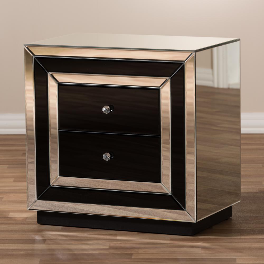 Cecilia Hollywood Regency Glamour Style Mirrored 2-Drawer End Table. Picture 15