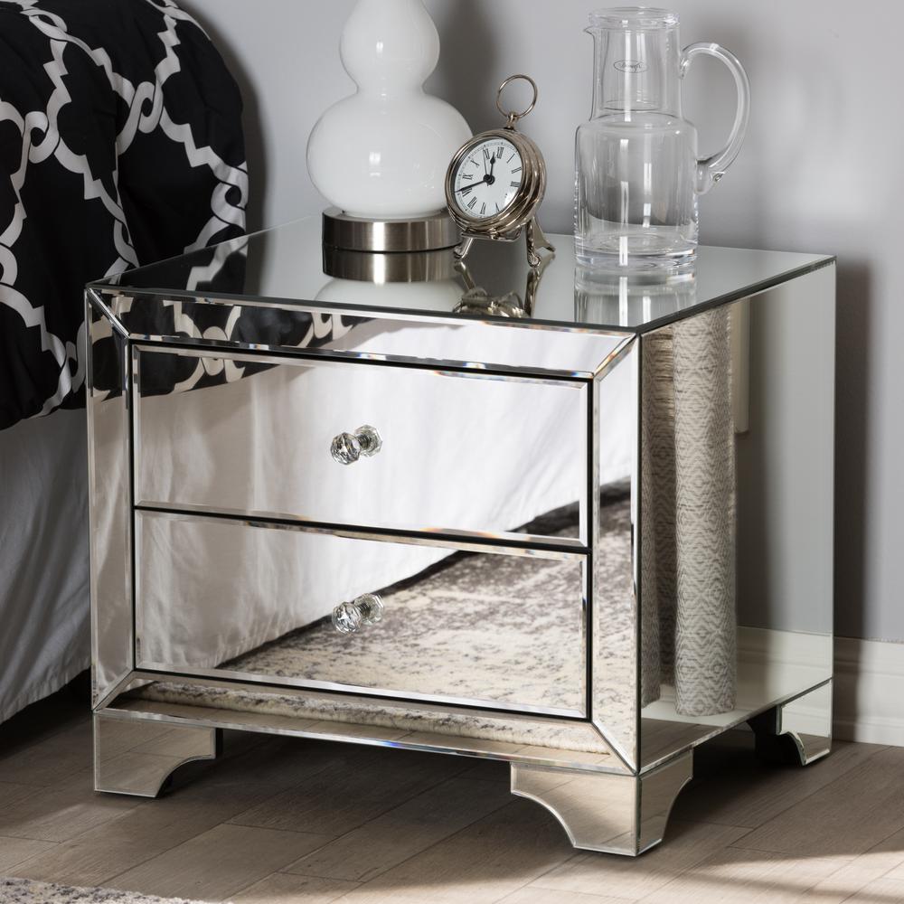 Baxton Studio Farrah Hollywood Regency Glamour Style Mirrored 2-Drawer End Table. Picture 12