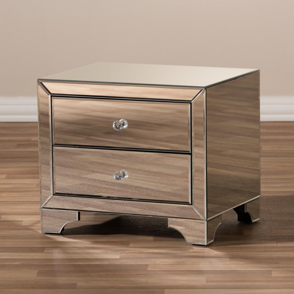 Baxton Studio Farrah Hollywood Regency Glamour Style Mirrored 2-Drawer End Table. Picture 13