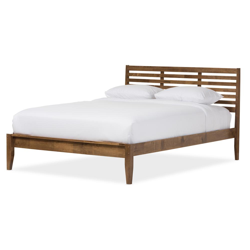 Daylan Mid-Century Modern Solid Walnut Wood Slatted Queen Size Platform Bed. Picture 7