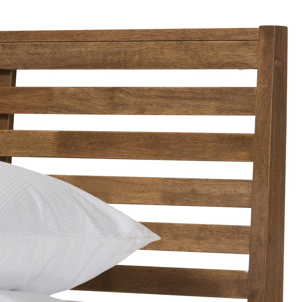 Daylan Mid-Century Modern Solid Walnut Wood Slatted Queen Size Platform Bed. Picture 8