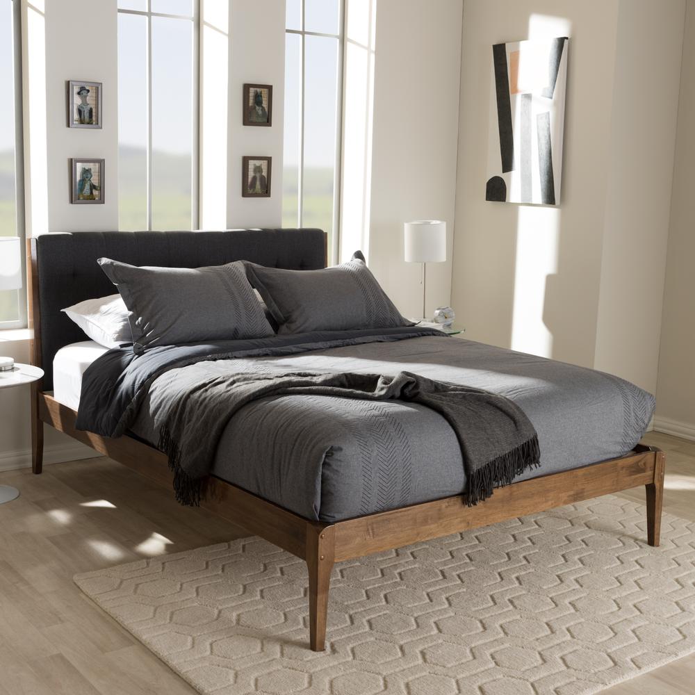 Medium Brown Finish Wood Queen Size Platform Bed. Picture 14
