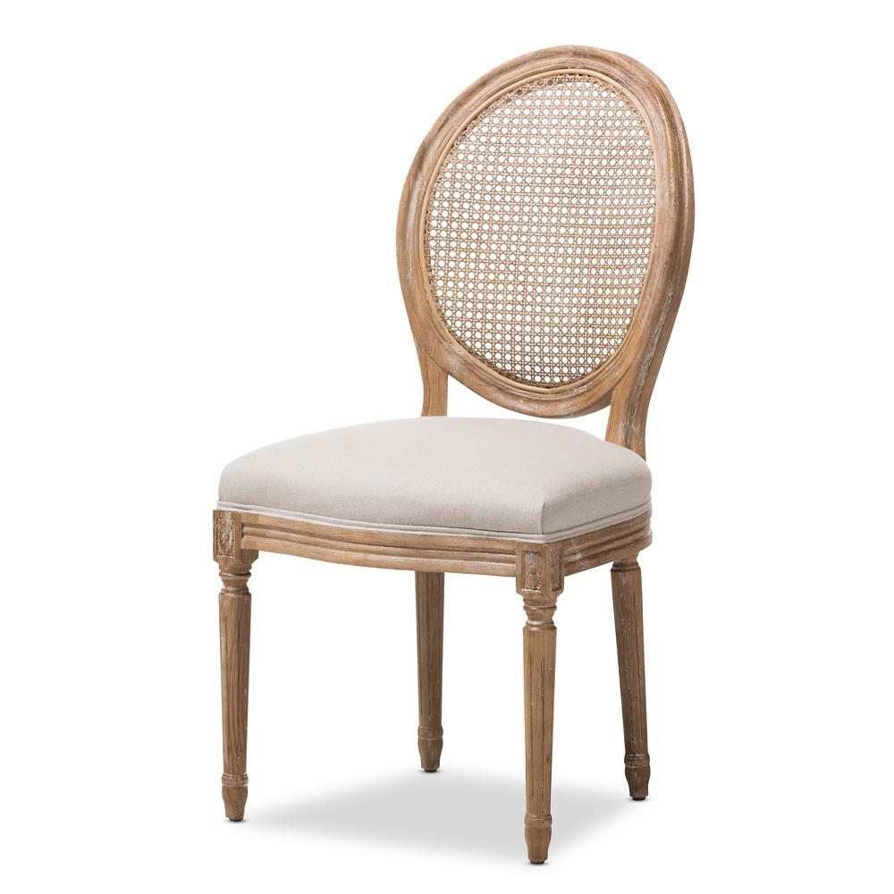 Beige Fabric Upholstered Dining Side Chair with Round Cane Back. Picture 10