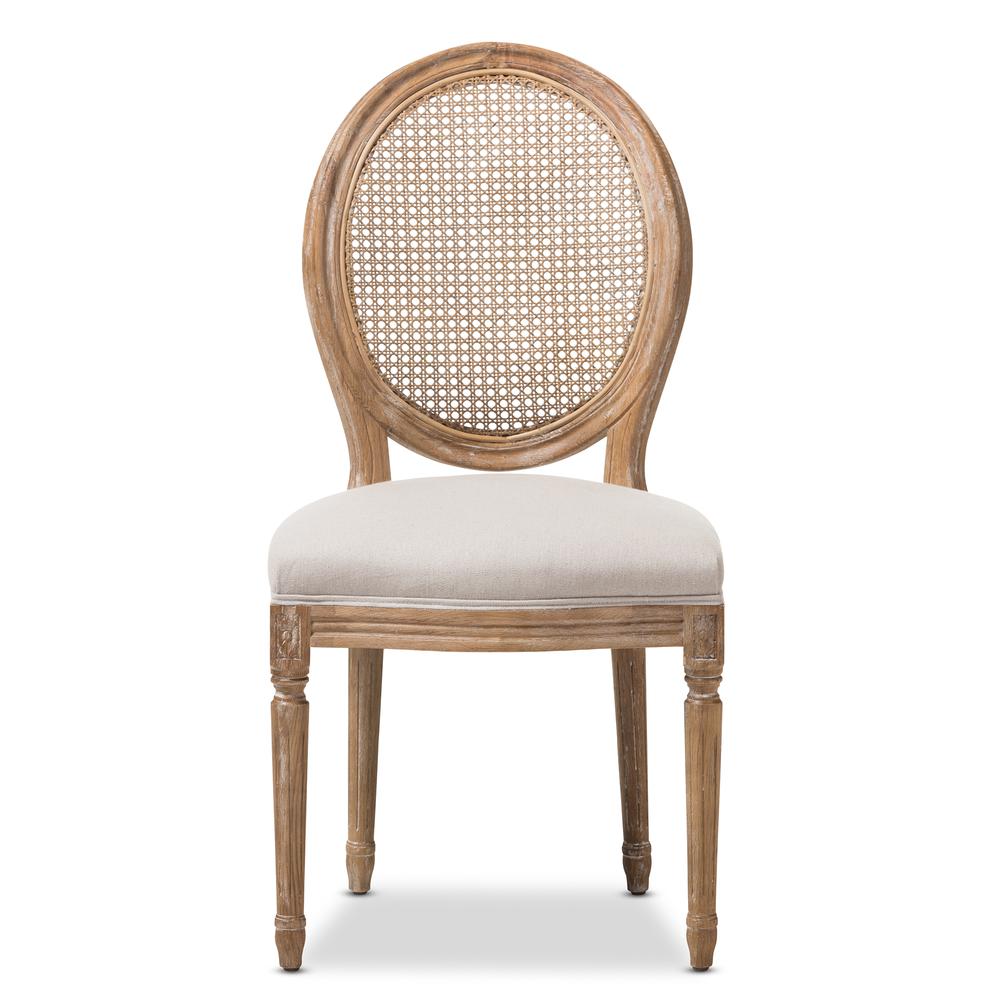 Beige Fabric Upholstered Dining Side Chair with Round Cane Back. Picture 11