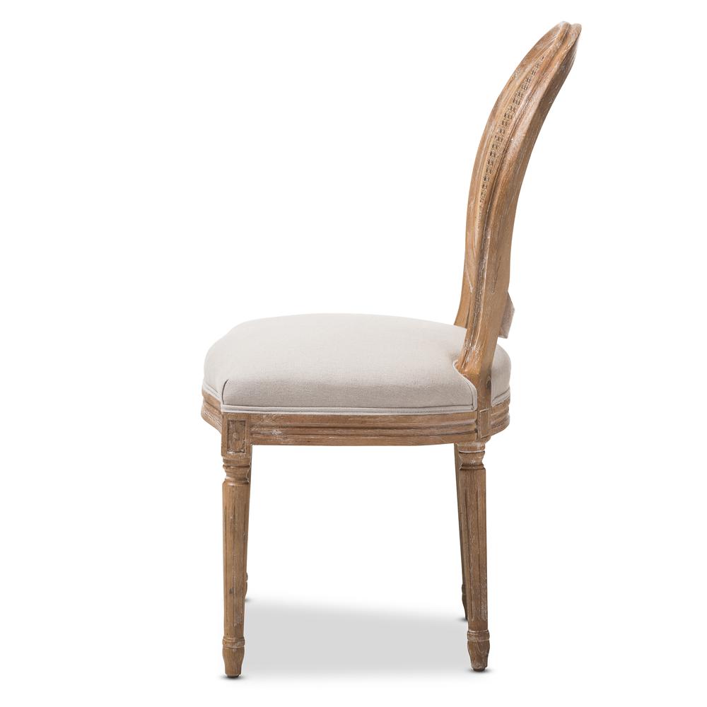 Beige Fabric Upholstered Dining Side Chair with Round Cane Back. Picture 12