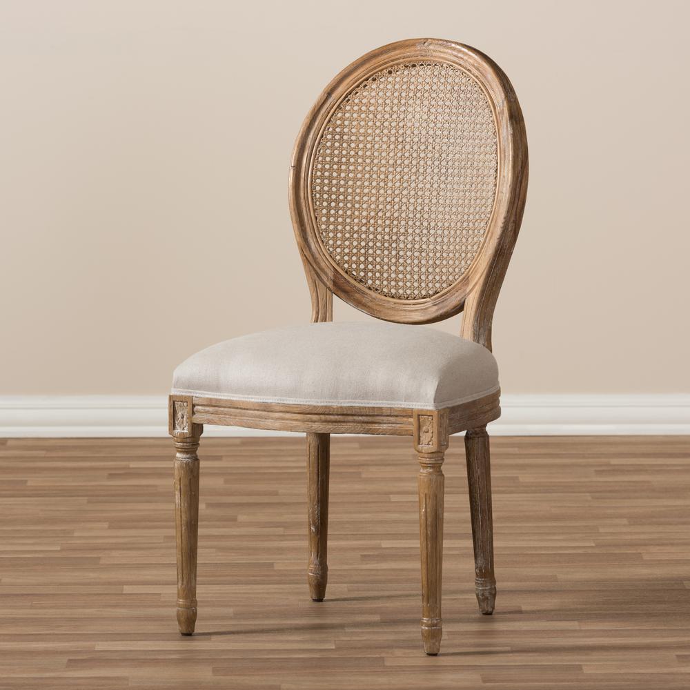 Beige Fabric Upholstered Dining Side Chair with Round Cane Back. Picture 17