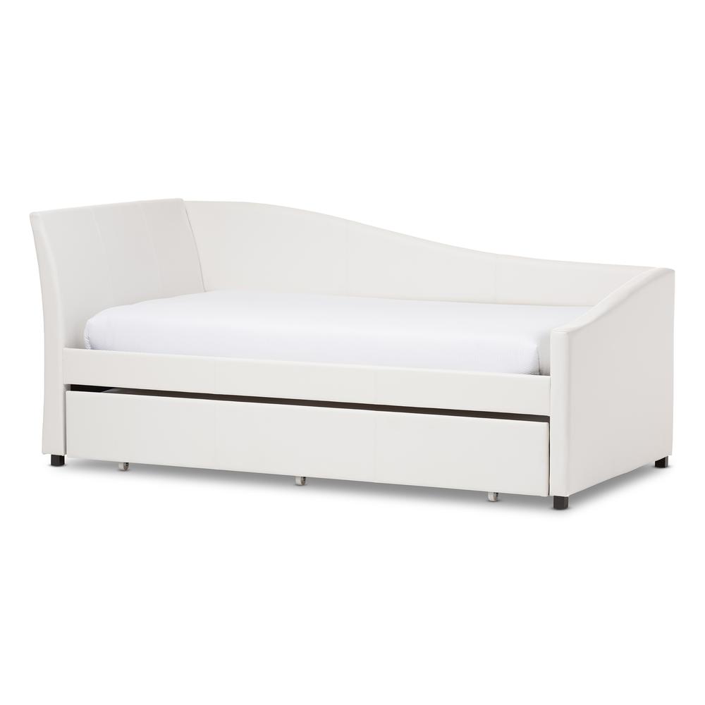 White Faux Leather Upholstered Curved Sofa Twin Daybed. Picture 11