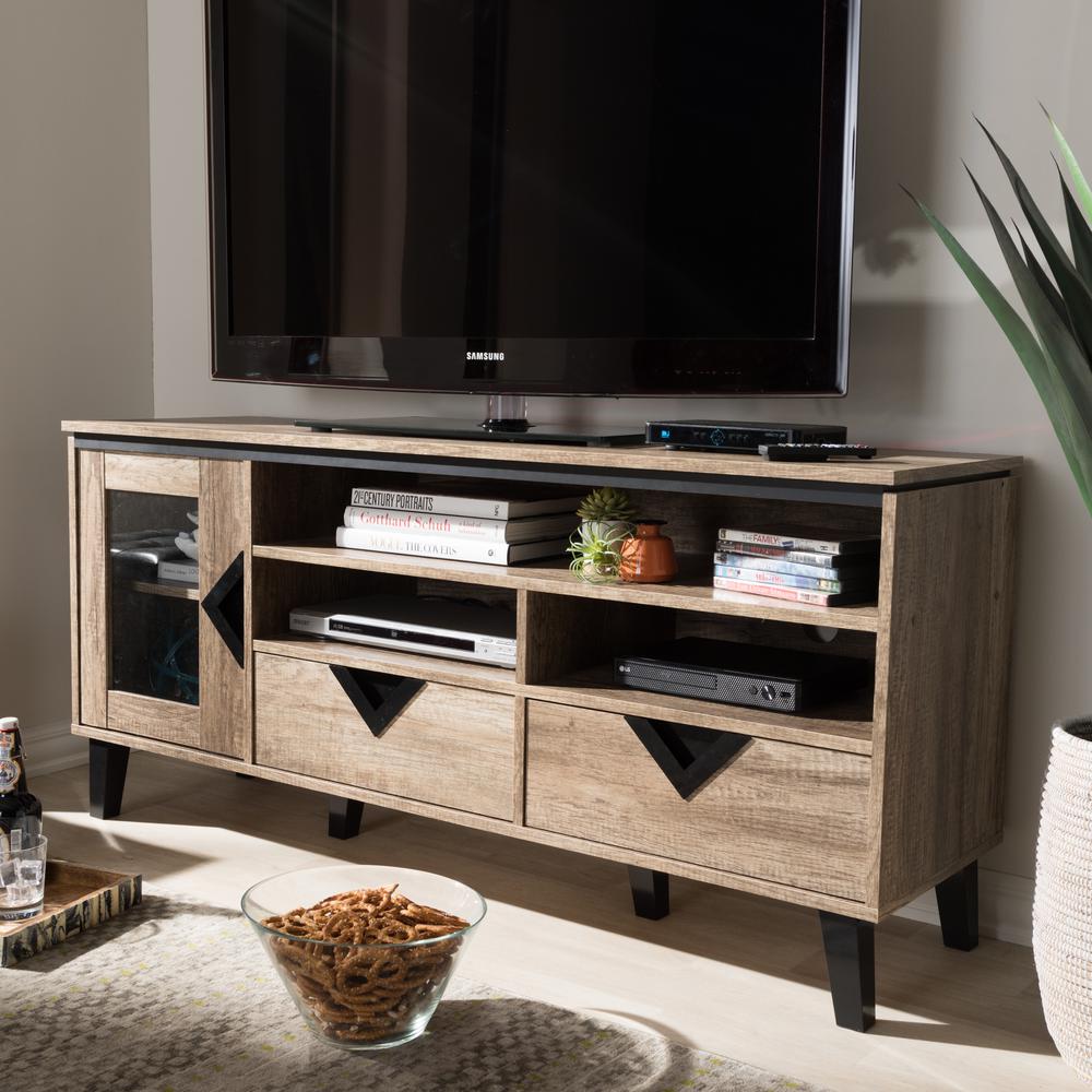 Baxton Studio Cardiff Modern and Contemporary Light Brown Wood 55-Inch TV Stand. Picture 12