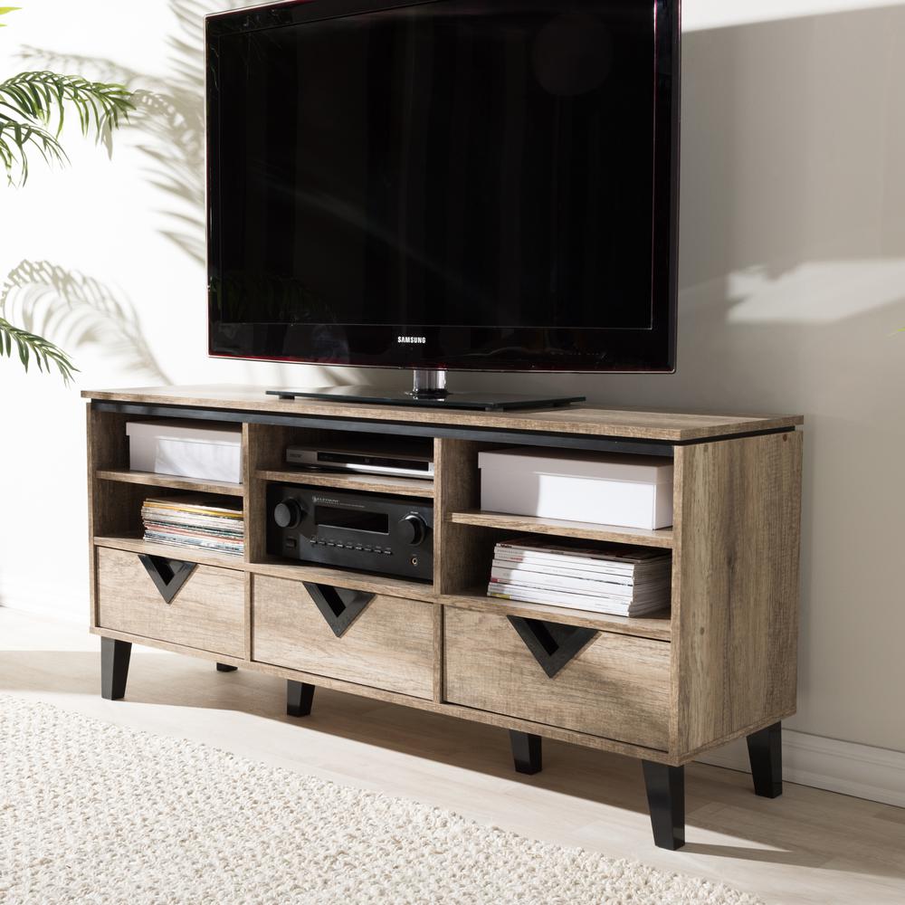 Baxton Studio Wales Modern and Contemporary Light Brown Wood 55-Inch TV Stand. Picture 7