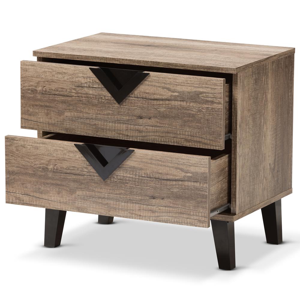Swanson Modern and Contemporary Light Brown Wood 2-Drawer Nightstand. Picture 9