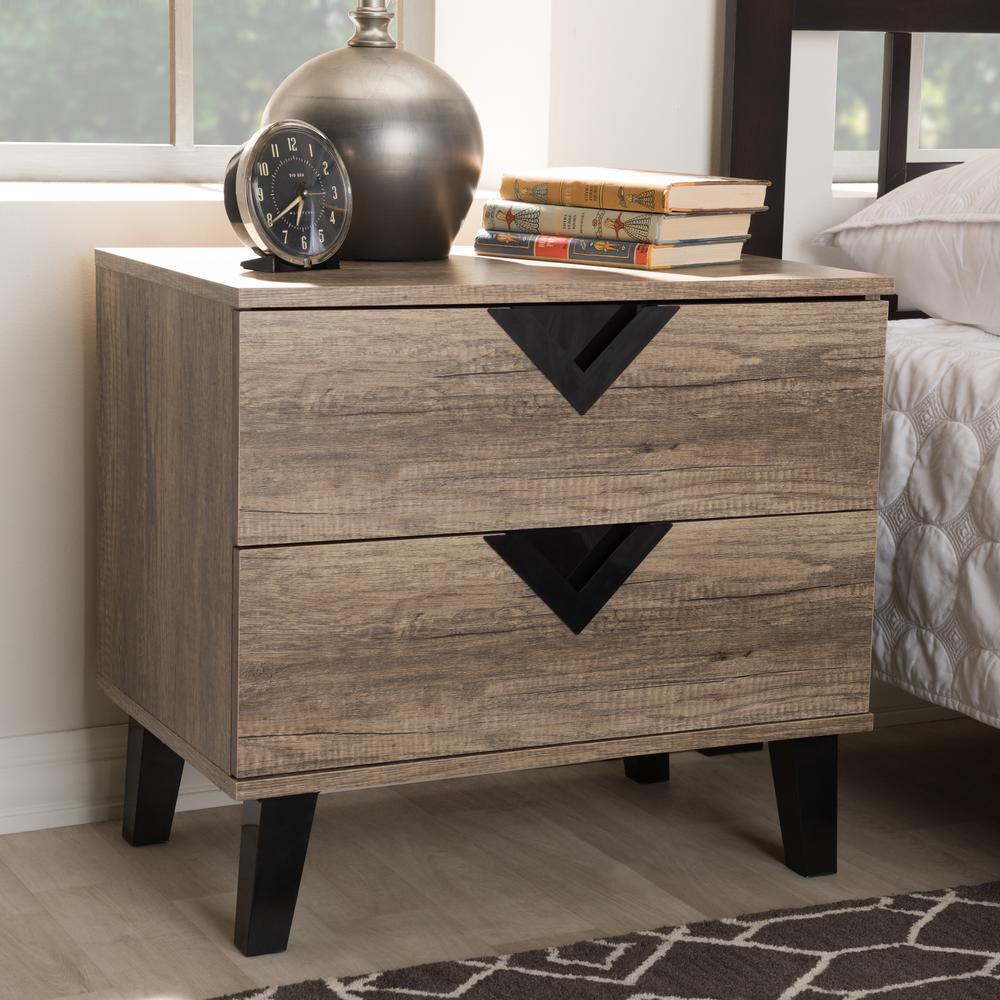 Swanson Modern and Contemporary Light Brown Wood 2-Drawer Nightstand. Picture 12