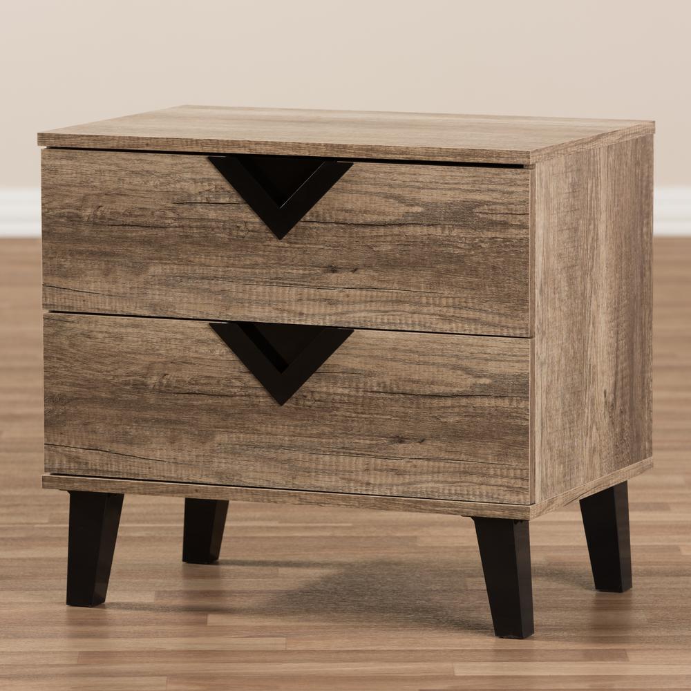 Swanson Modern and Contemporary Light Brown Wood 2-Drawer Nightstand. Picture 13