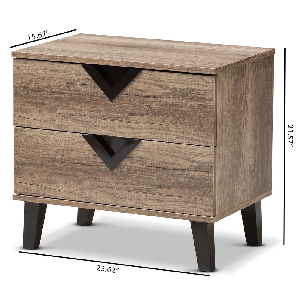Swanson Modern and Contemporary Light Brown Wood 2-Drawer Nightstand. Picture 14