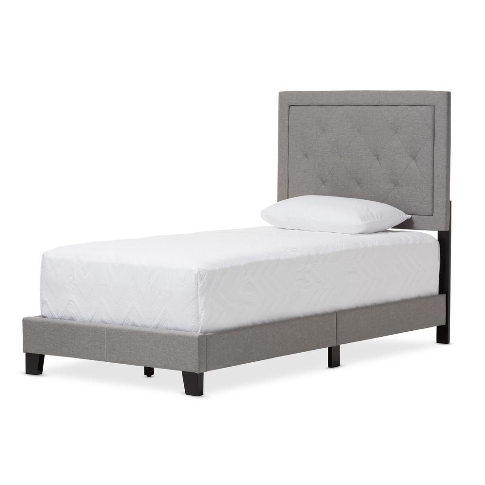 Paris Modern and Contemporary Grey Fabric Upholstered Twin Size Tufting Bed. Picture 7