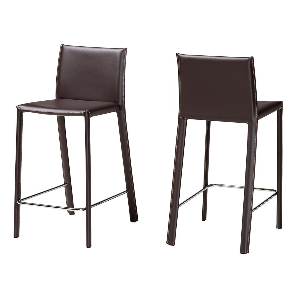 Baxton Studio Crawford Brown Leather 2-Piece Counter Height Stool Set. Picture 1