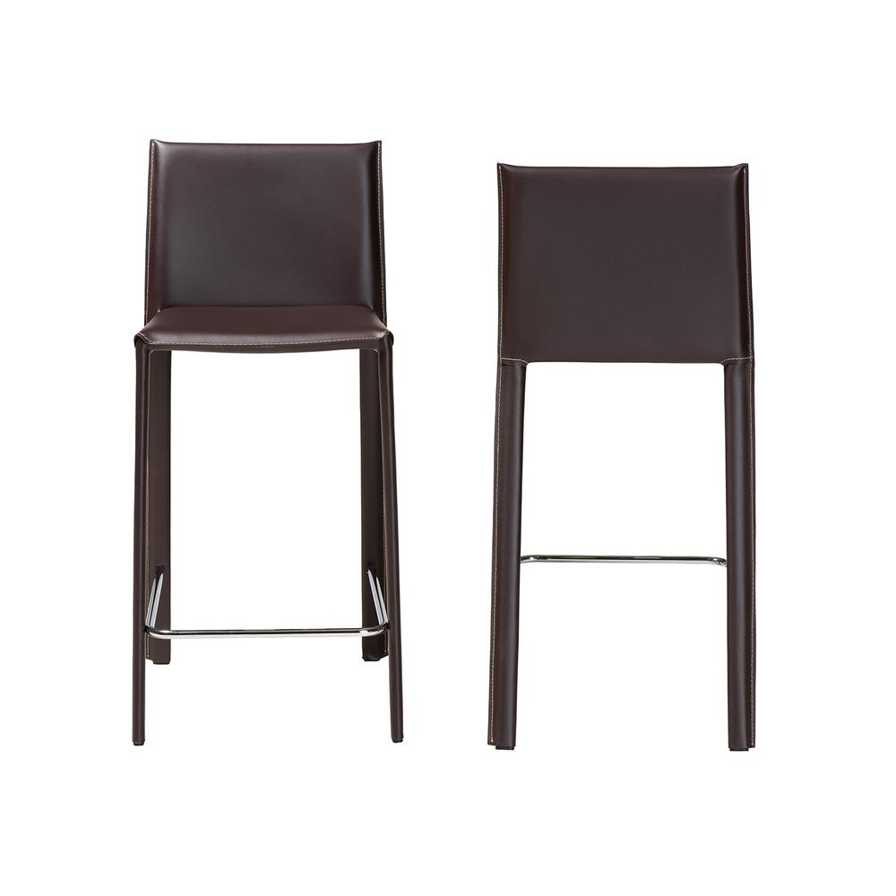 Baxton Studio Crawford Brown Leather 2-Piece Counter Height Stool Set. Picture 2