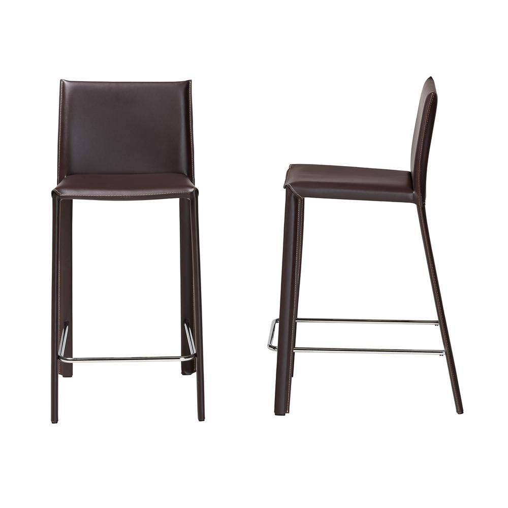 Baxton Studio Crawford Brown Leather 2-Piece Counter Height Stool Set. Picture 3