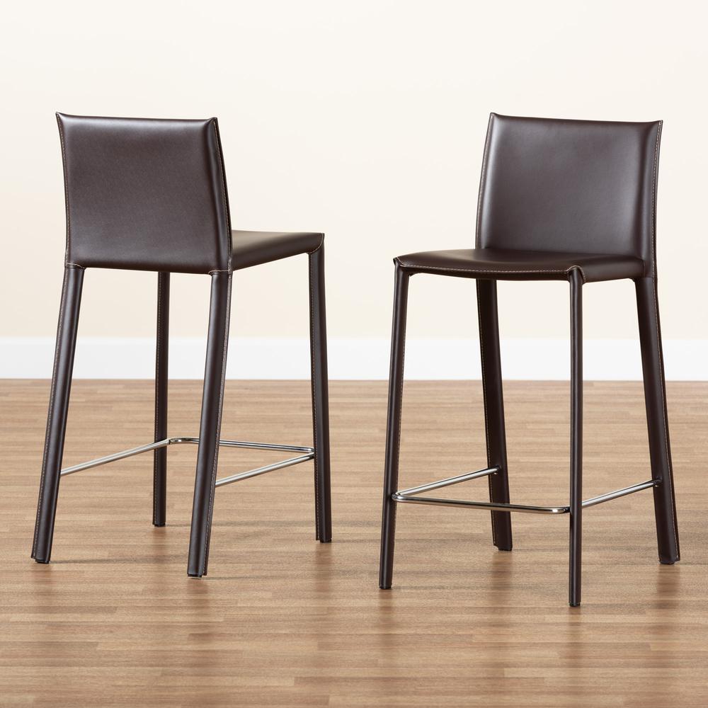 Baxton Studio Crawford Brown Leather 2-Piece Counter Height Stool Set. Picture 8
